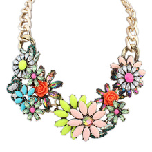 2014 statement necklace women brand Resin rhinestone necklace pendant long necklace jewelry wholesale