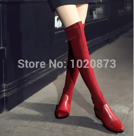  2014 summer autumn Genuine Leather red shoes Fashion pointed tope Stretch party boots over knee