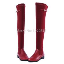  2014 summer autumn Genuine Leather red shoes Fashion pointed tope Stretch party boots over knee