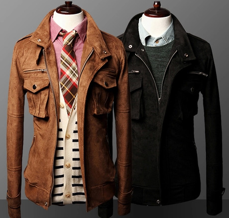 2014 Sale Rushed Mandarin Collar Single Breasted Military Men Jacket Slim Suede Jacket Motorcycle Winter Coat