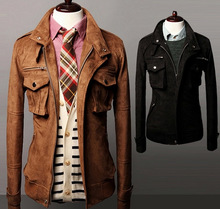 2014 Sale Rushed Mandarin Collar Single Breasted Military Men Jacket Slim Suede Jacket Motorcycle Winter Coat