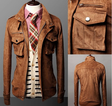 2014 Sale Rushed Mandarin Collar Single Breasted Military Men Jacket Slim Suede Jacket Motorcycle Winter Coat