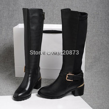Free shipping 2014 fashion Knee-high Motorcycle boots for women long boot winter footwear middle heel shoes sexy snow warm