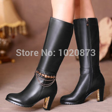 wholesale 2014 ladies Genuine leather Fashion-Mid-Calf Boots winter platform thick heel high heel boots for women size:31-45