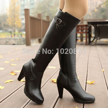 Free Shipping 2014 Fashion Genuine leather knee high equestrian boots winter platform thick heel high heel boots for women