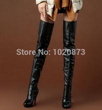 2014 new 60cm Genuine Leather high heel Over The Knee Boots For Women Scrub Upper Stretch Fabric Slim Riding motorcycle boots