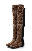free shipping 2014 new Sexy Genuine Leathe over the knee boots for women leopard flat fashion