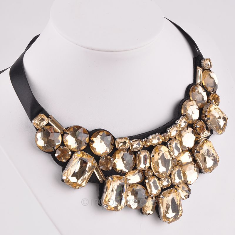 Crystal Necklace Women Rhinestone Pendant Necklace Ribbon Choker Bib Collar Necklace 25jMHM194