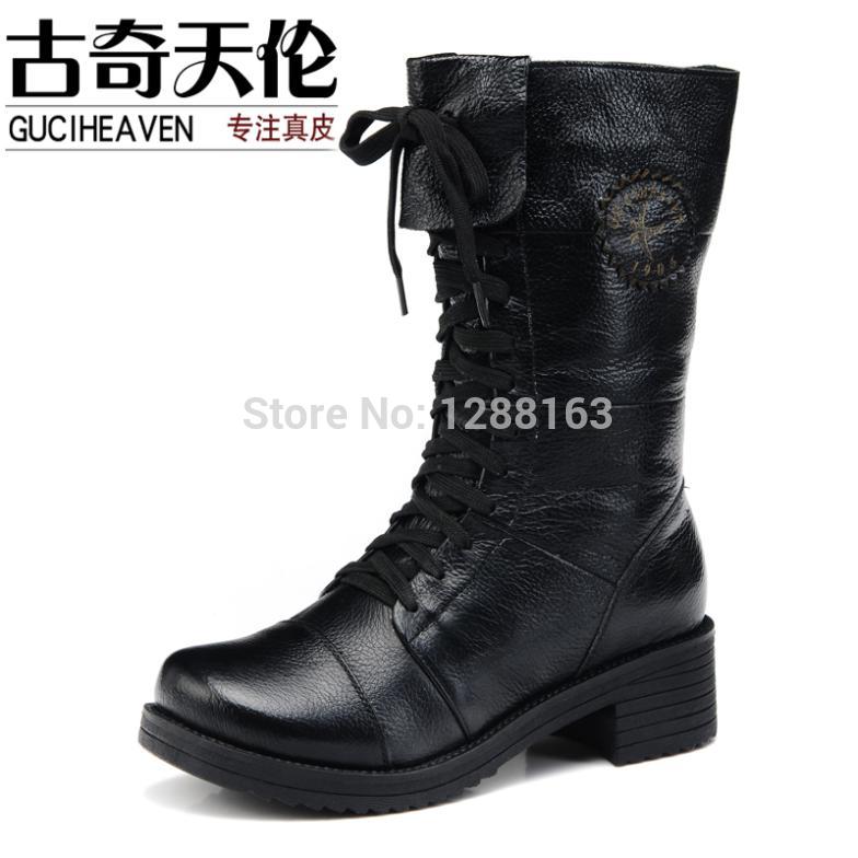 2014 Winter Fashion Woman Genuine Leather Boots Casual Lace Up Shoes Women Motorcycle Boots Platform Boots