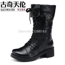 2014 Winter Fashion Woman Genuine Leather Boots Casual Lace Up Shoes Women Motorcycle Boots Platform Boots