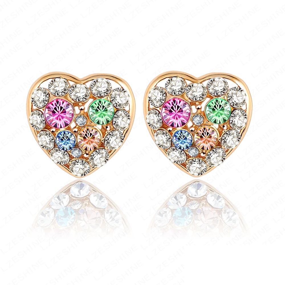 Lovely Heart Earrings Real 18K Gold Plated SWA Element Austrian Crystals Love Jewelry Earrings ER0025 C