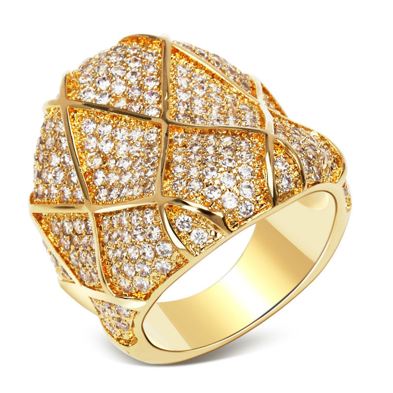 Lead Free Luxury Design Women Trendy Rings 18K Real Gold Plating AAA Quality Cubic Zircon Setting