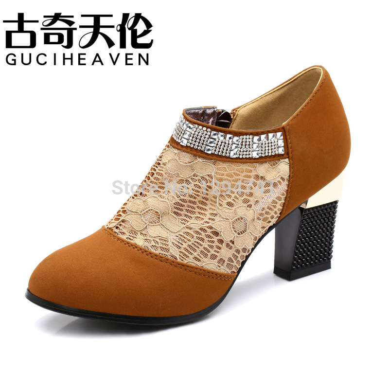 Spring Autumn Shoes Woman Rhinestone High heels Pumps Fashion Thick Heel Casual Pumps Thick Heels 