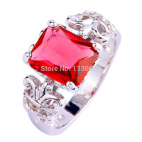 2015 Women Party Jewelry Emerald Cut Ruby Spinel & White Sapphire 925 Silver Ring Size 6 7 8 9 10 11 Wholesale Free Shipping