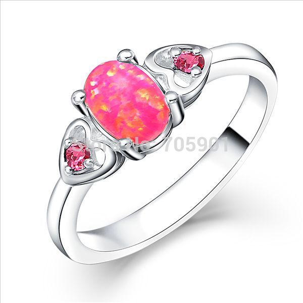 High Quality Silver Rings For Women Lady Filled Pink Fire Opal Gems 925 Sterling Silver Ring