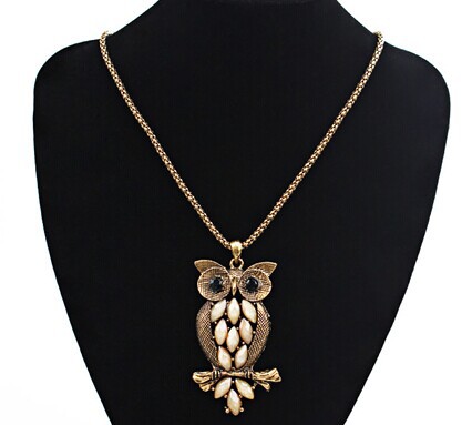 Opal cameo owl pendant long necklace women kpop collares vintage womens jewellery kolye necklaces female colar