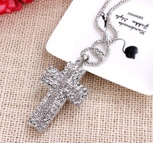Fashion luxury jewelry rhinestone strass cross pendant long necklace women/costume jewellery/colgantes/jewerly/collar/colar cruz