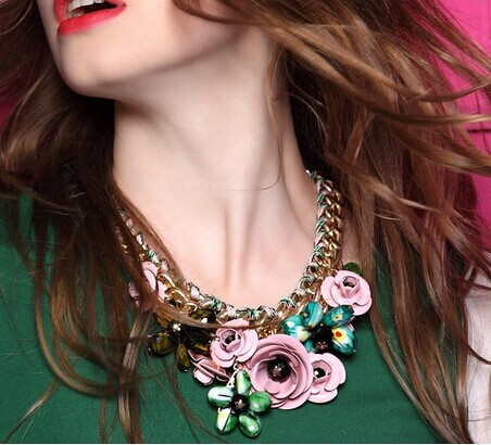 Crystal jewelry flower braided rope chunky chain necklace shourouk collares fashion 2014 colors maxi colar collier