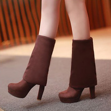 2014 fashion autumn over the knee high boots for women bag elastic boots platform thick heel