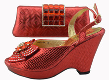 2014 newest Italian shoes and matching bag,Fish mouth shoes high heel women pumps,shoes and bags a little different 1308-L1 red