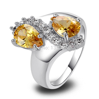 Free Shipping New Fashion Women Jewelry Water Drop Citrine 925 Silver Ring Size 7 8 9 10 Saucy Pulchritudinous Wholesale