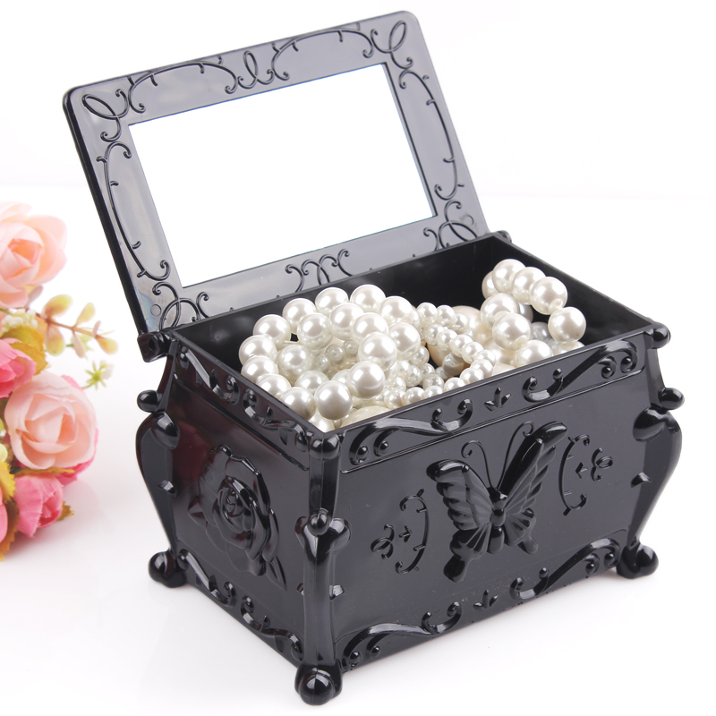 2015 New design flip black cosmetic case convenient makeup mirror storage makeup case delicacy jewelry box