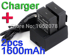 for Gopro Accessories for Gopro Battery 2X 1600mAh AHDBT 302 AHDBT 301 201 Batteries Charger for
