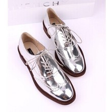 New ladies platform Silver Lace Up Women’s Metallic Oxfords shoes Broques british patent leather Casual flats ZA* shoes
