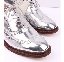 New ladies platform Silver Lace Up Women s Metallic Oxfords shoes Broques british patent leather Casual