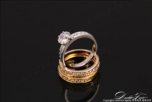 New Classic Designer 3 Round CZ Diamond Paved Engagement Finger Ring For Women 18K Gold Plated
