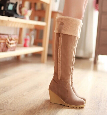 Fashion Women Round heeled Suede Boots Winter Slope Boots High Top Boots Botas Femininas 2014