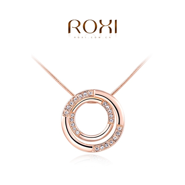 Hot Sale New 2015 Fashion ROXI Jewelry Rose Gold Plated Delicate Austrian Crystal Circle Chain Necklace
