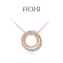 Hot Sale! New 2015 Fashion ROXI Jewelry Rose Gold Plated Delicate Austrian Crystal Circle Chain Necklace For Women Party