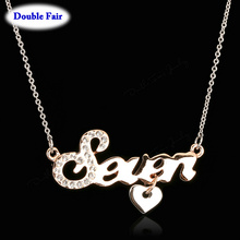 DWN076 Fashion Brand Seven Love 18K Rose Gold Plated Necklaces & Pendants For Women Jewelry Crystal Anti Allergy