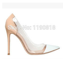 2014 hot sale transparent splicing sexy pointed toe patent leather high heels office lady pumps stiletto heel