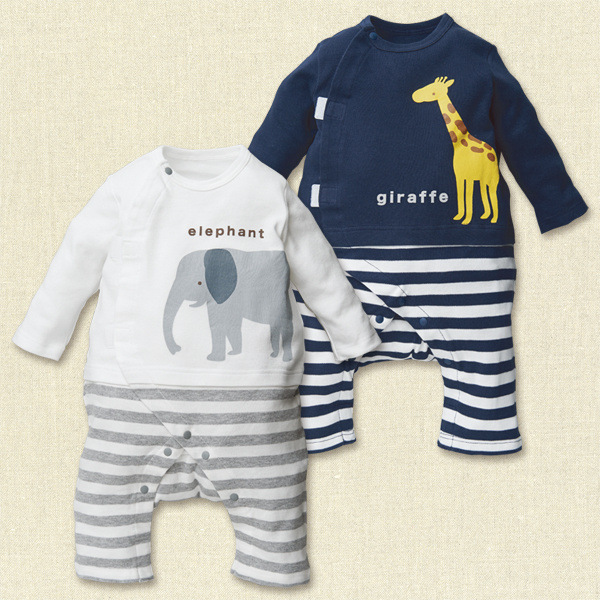 Rompers Baby Boys Animal Elephant Giraffe Rompers White Navy Cotton Long Sleeved Cartoon Romper Baby Clothing
