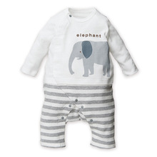 Rompers Baby Boys Animal Elephant Giraffe Rompers White Navy Cotton Long Sleeved Cartoon Romper Baby Clothing