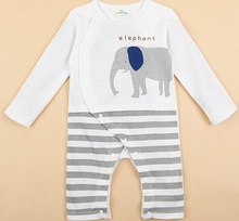 Rompers Baby Boys Animal Elephant Giraffe Rompers White Navy Cotton Long Sleeved Cartoon Romper Baby Clothing