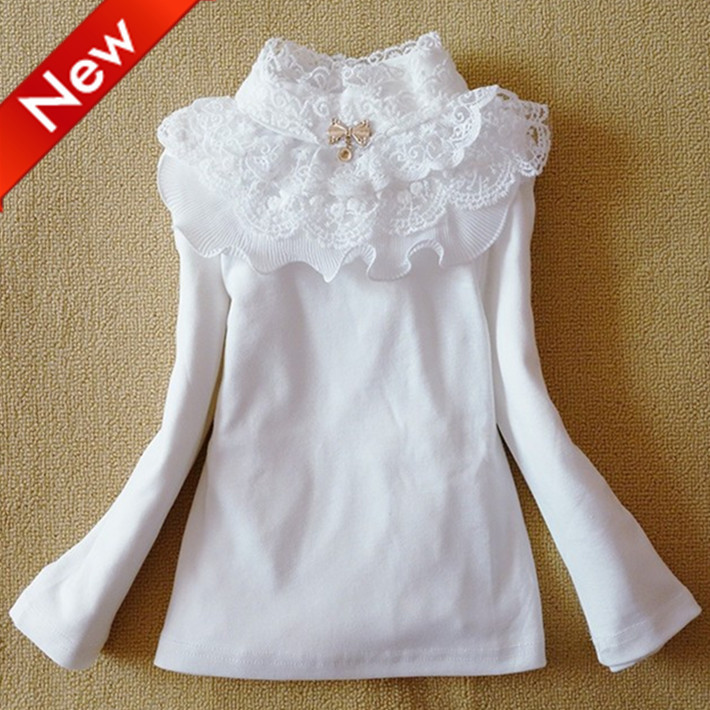 2014 Wholesale Lace Shirt Bottoming Fashion Girls Lace Blouses Children s shirts Top Long Sleeve Flower