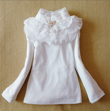 2014 Wholesale Lace Shirt Bottoming Fashion Girls Lace Blouses Children s shirts Top Long Sleeve Flower