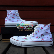 Men Womens Converse Shoes Floral Hand Painted Canvas Sneakers White High Top All Star Shoes