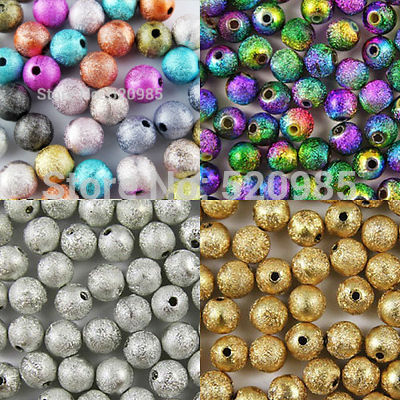 Mixed Silver Gold Rainbow Stardust Arcylic Round Ball Spacer Beads Charms Findings 4 6 8 10