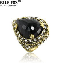 Luxury Mansion Crimson Teardrop shaped Zircon Engagement Big Ring Blue Fox Jewelry Bohemian Vintage Style 2014