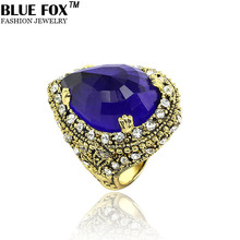 Luxury Mansion Crimson Teardrop shaped Zircon Engagement Big Ring Blue Fox Jewelry Bohemian Vintage Style 2014