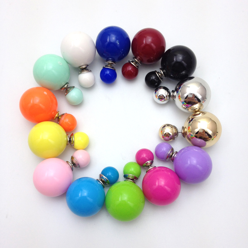 2014 Big Pearl Earrings Women Fashion Stud Earrings Colorful Double Faced Pearl Earrings For Lady Party