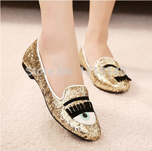 New 2014 Woman Round Flat Shoes Sequined Eyelashes Blink Woman Comfortable Fashion Casual Flats