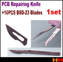 1set  BSD – 23  NO. 23 carbon steel Scalpel with 10pcs + 1pcs blade 140mm wire cutter knife handle pcb repairing knife