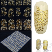 Fashion Women Unique Beauty One Sheet Golden DIY 3D Nail Stickers Adesivos Decals Manicure for Nail Foil Tools Art Decoration U8