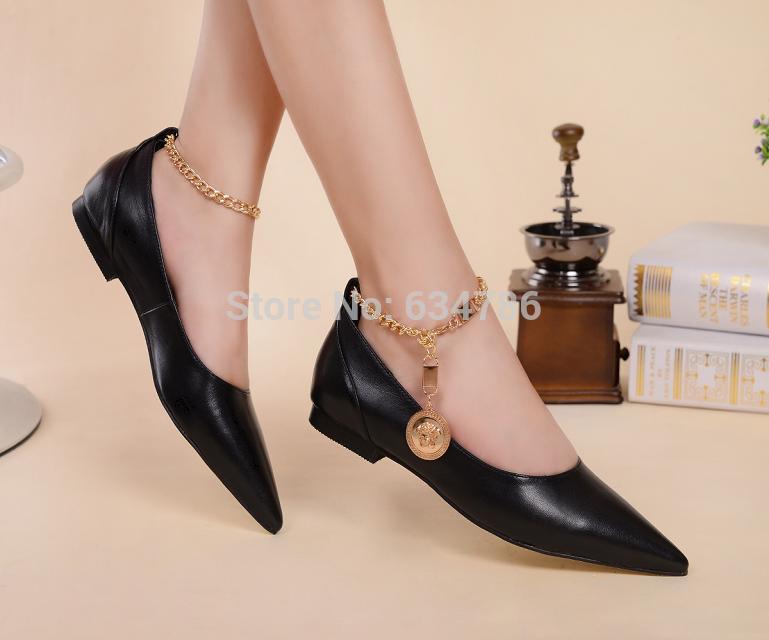 luxury italian logo brand pointed shoes patent flats gold toe bling heels genuine leather elegant ladies