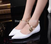 luxury italian logo brand pointed shoes patent flats gold toe bling heels genuine leather elegant ladies
